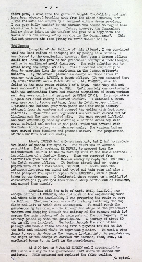 A typed document of an account of an escape.